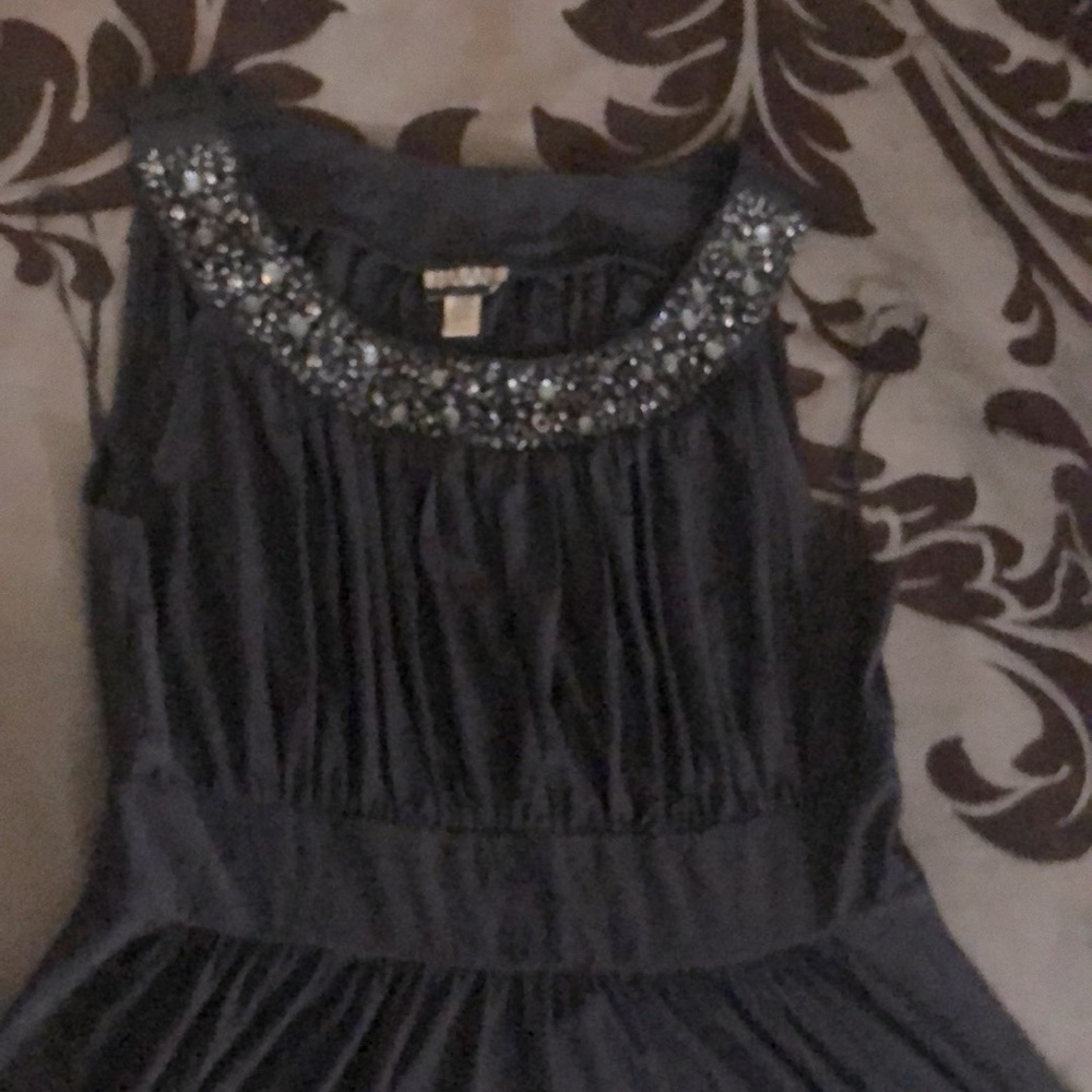 Jeweled neck jersey gown
